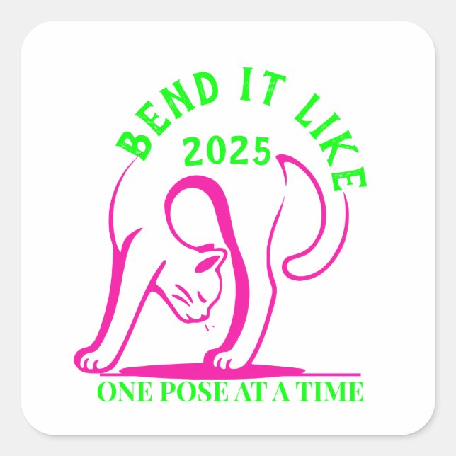 Wie 2025: Yoga Cat Fun Quadratischer Aufkleber (Vorderseite)