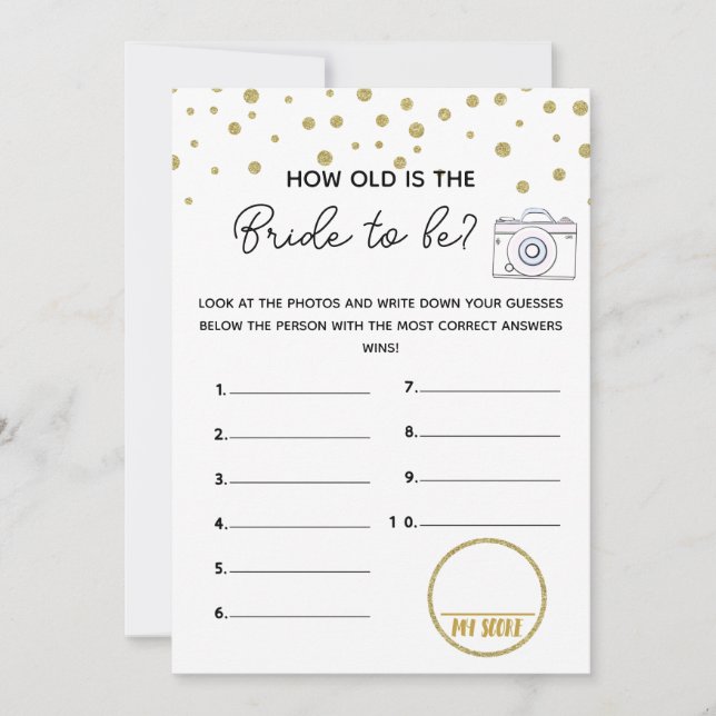 Wie alt Braut Baby Dusche Spiel Einladung (Vorderseite)