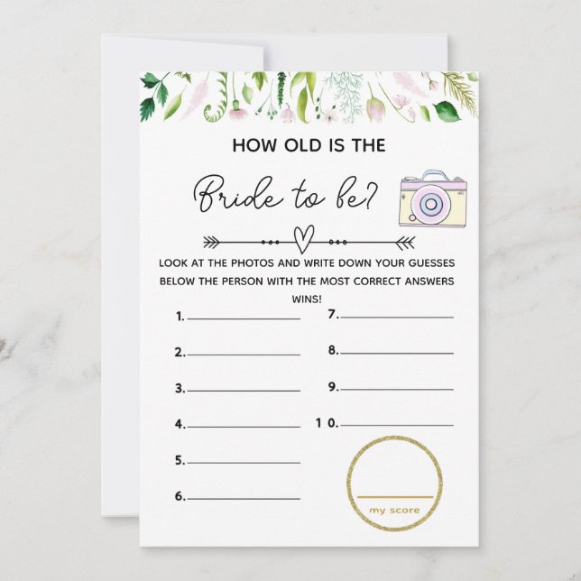 Wie alt Braut Baby Dusche Spiel Einladung (Vorderseite)