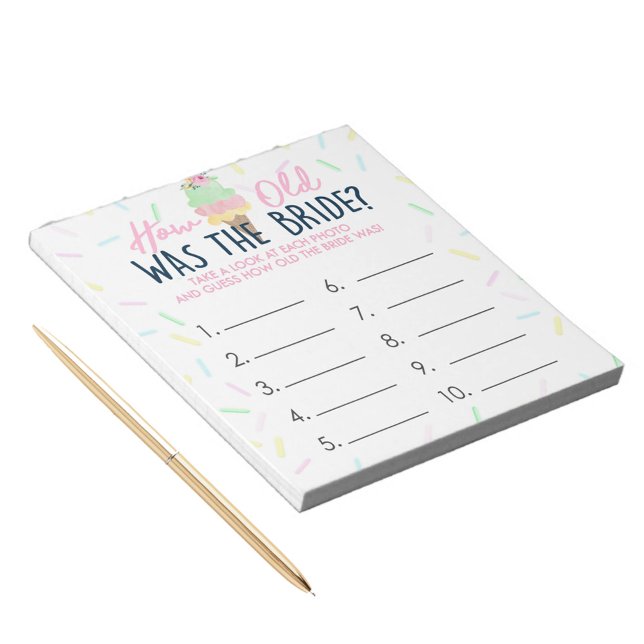 Wie alt war das Bride Ice Cream Game Anssheet Notizblock (How Old Was The Bride Ice Cream Game Answer Sheet Notepad)