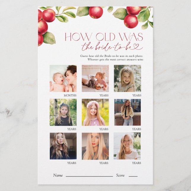 Wie alt war das Britisch-Apple-Brautparty-Spiel? (Vorderseite)