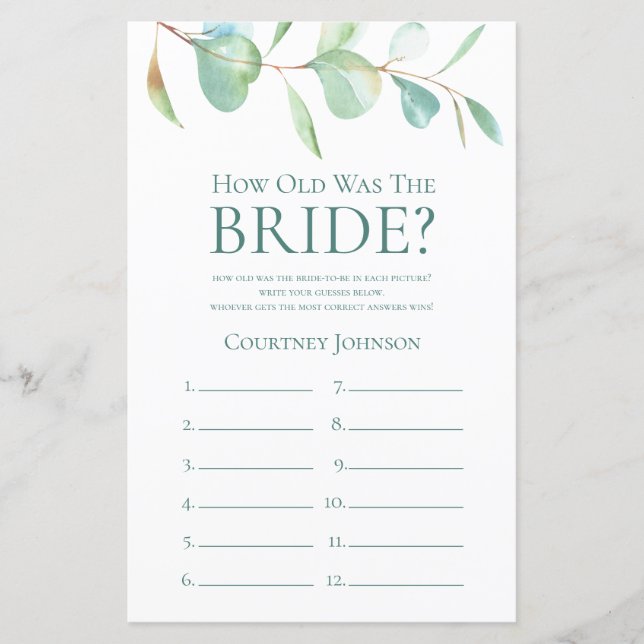 Wie alt war die Braut Eukalyptus? (Vorderseite)