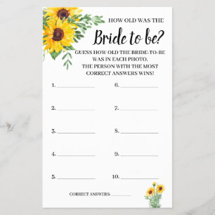 Wie alt war die Bride Sunflowers Shower Game Card? Flyer
