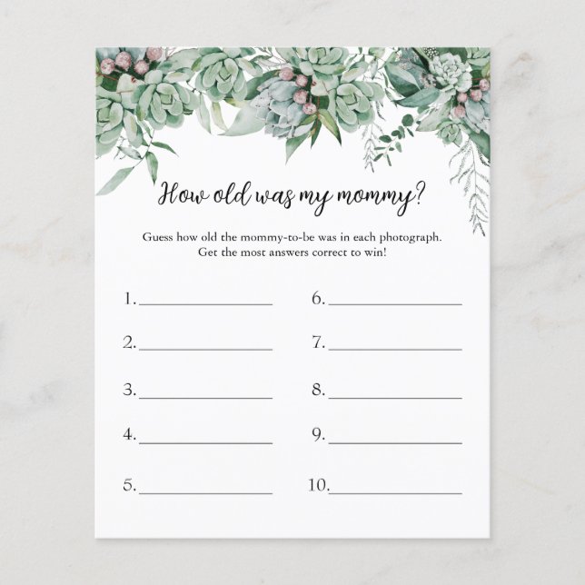 Wie alt war mein Babyduschenspiel? (Vorderseite)