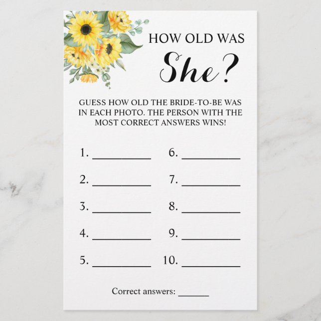 Wie alt war sie? Green Sunflower Game Card Flyer (Vorne)