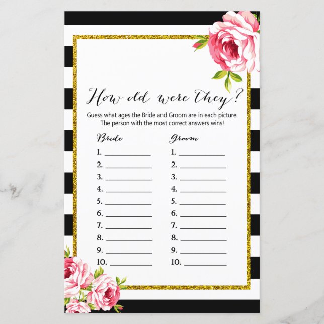 Wie alt waren sie - Brautparty-Spiel (Vorderseite)