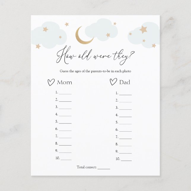Wie alt waren sie über dem Mond Baby Shower Game (Vorderseite)