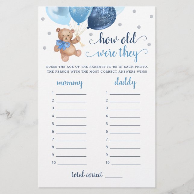 Wie alt waren sie, um Baby Dusche Teddy Bär spiele (Vorderseite)