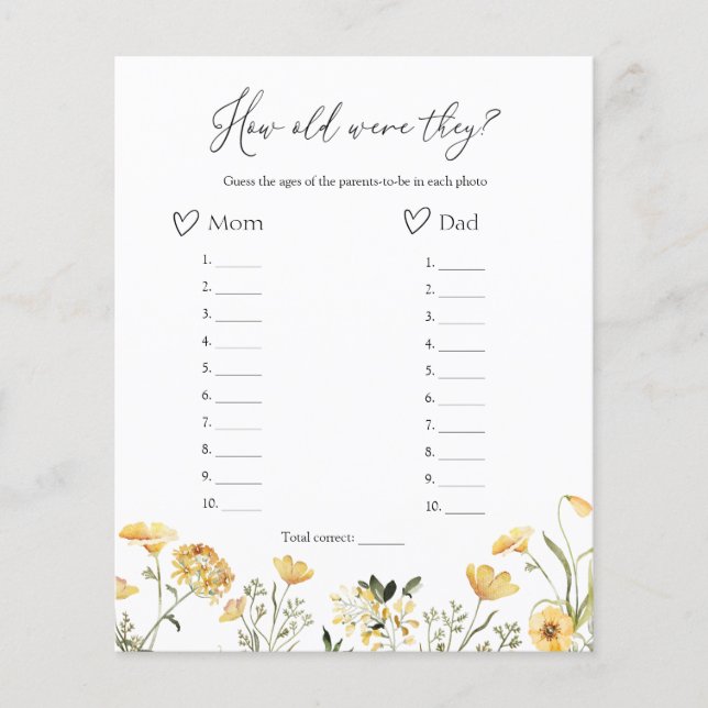 Wie alt waren sie Wildblume Baby Duschspiel (Vorderseite)