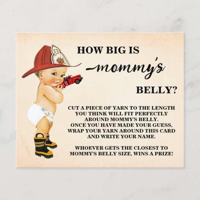 Wie Big Mommy's Bauch Firefighter Shower Game Card Flyer (Vorne)