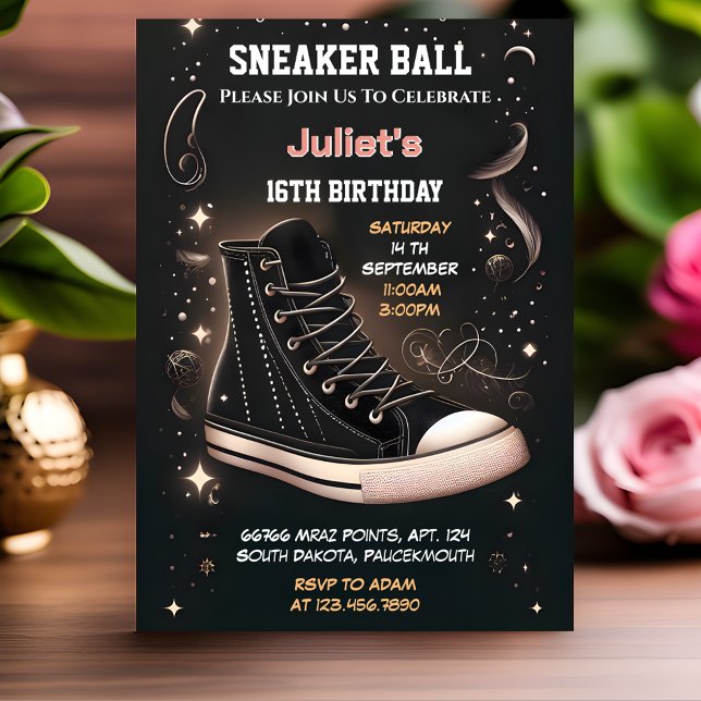 Wie Chic Shoe Girl Sweet 16 Sneaker Ball Geburtsta Einladung (Von Creator hochgeladen)