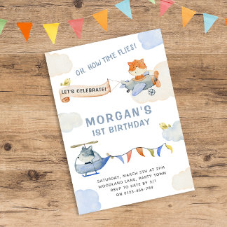 Wie die Zeit zum ersten Geburtstag das Flugzeug vo Einladung