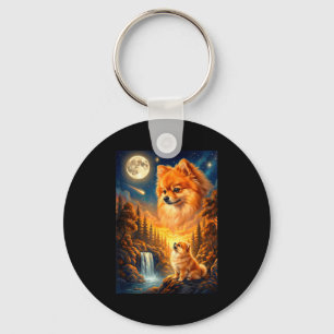 Wie ein Wolf zum Mond Meme Tier Hund Pomeranian  Schlüsselanhänger