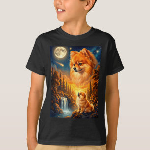 Wie ein Wolf zum Mond Meme Tier Hund Pomeranian T-Shirt