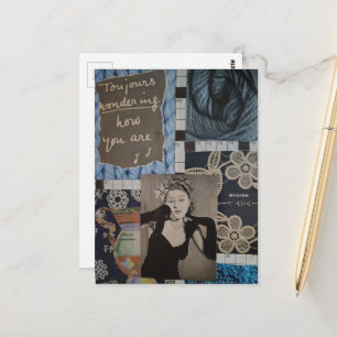 Wie geht es Ihnen Vintage-Frau und Texturen Collag Postkarte