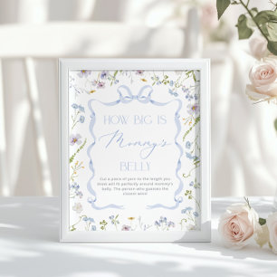 Wie groß ist der Bauch Blue Wildflower Babyparty Poster