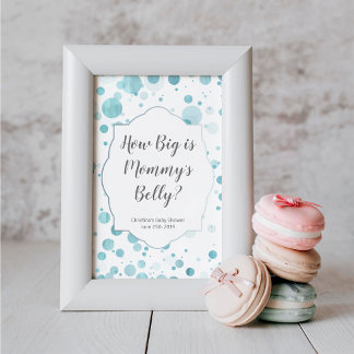 "Wie groß ist Mama's Bauch" Blue Baby Dusche Poster