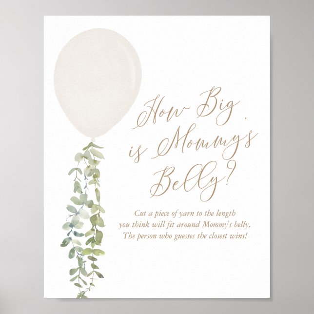 Wie groß ist Mama's Bauch White Balloon Baby Dusch Poster (Vorne)