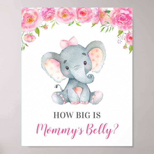 Wie groß ist Mommys Baby Elephant Baby Shower Game Poster (Vorne)