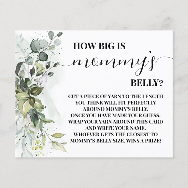 Wie groß ist Mommys Blly Greenery Shower Game Card Flyer (Vorne)