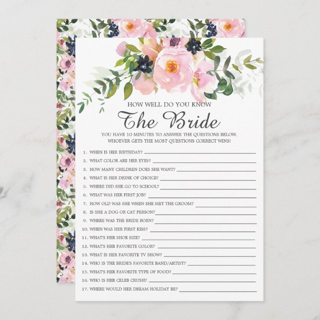 Wie gut kennen Sie das Bride Brautparty Game? Einladung (Vorne/Hinten)