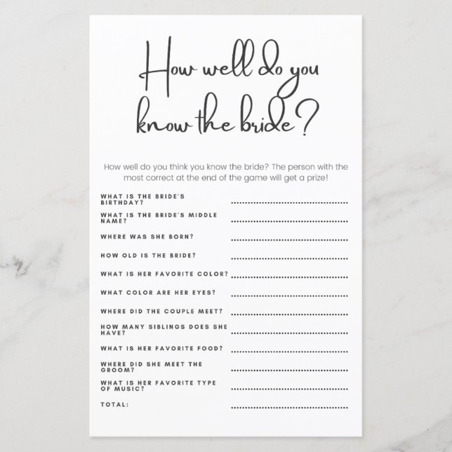 Wie gut kennen Sie das Bride Polterabend Game? (Vorderseite)