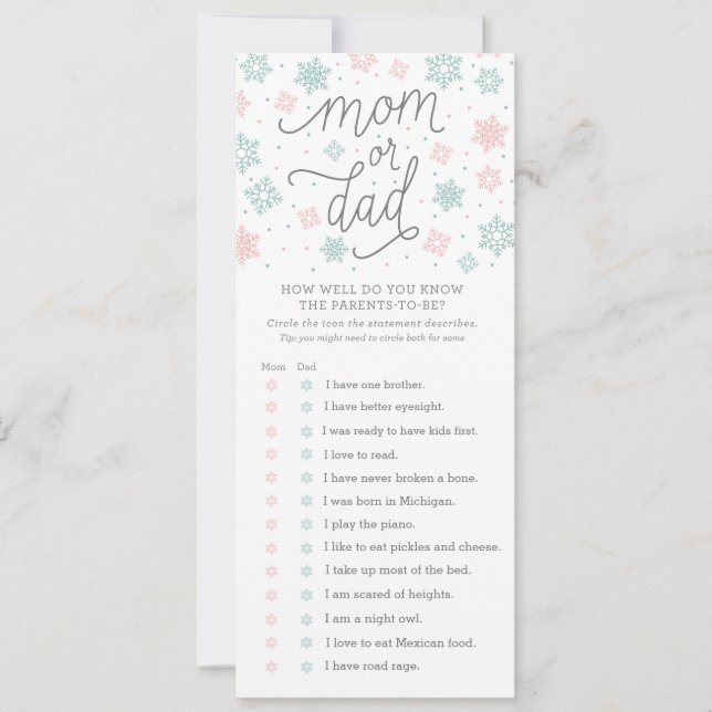 Wie gut kennen Sie das Snowflake Baby Showspiel? (Vorderseite)