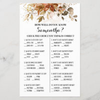 Wie gut kennen Sie die Bride Fall Shower Game Card