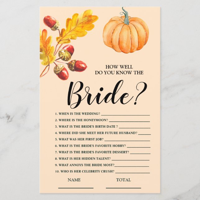 Wie gut Sie wissen, Bride Fall Pumpkin Bridal Game (Vorderseite)