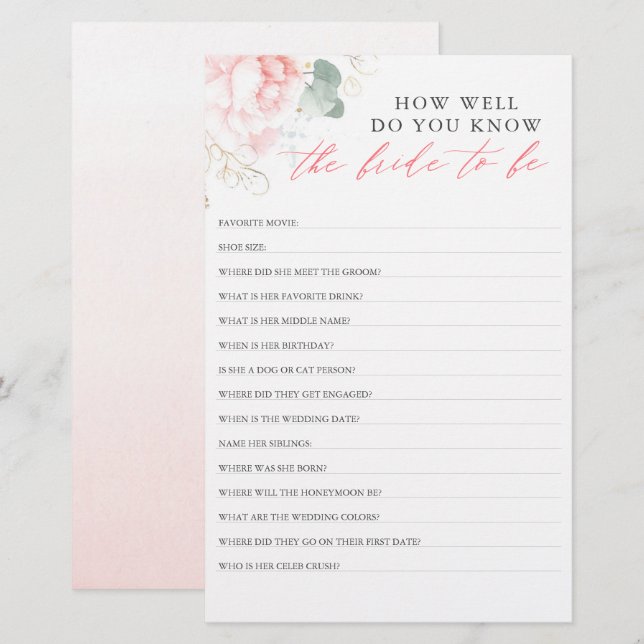 Wie gut weißt du, dass die Braut Brautparty ist? (Vorne/Hinten)