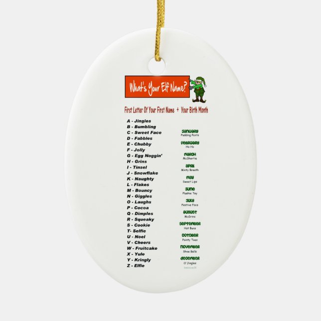 Wie heißt dein Elf?Weihnachtsschmuck Keramik Ornament (Vorne)