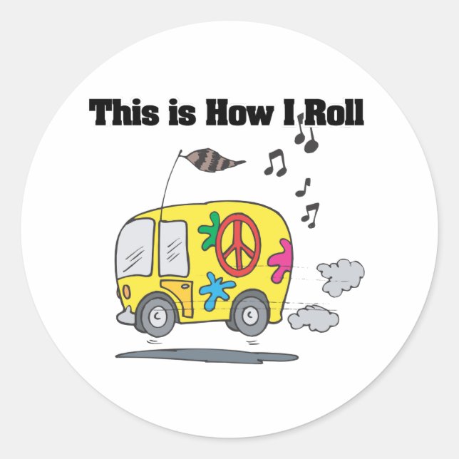 Wie ich Roll (Hippie Van) Runder Aufkleber (Vorderseite)