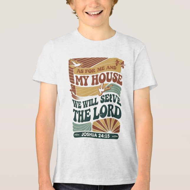 Wie ich und mein Haus" Bibelverse-Design Tri-Blend Shirt (Vorderseite)