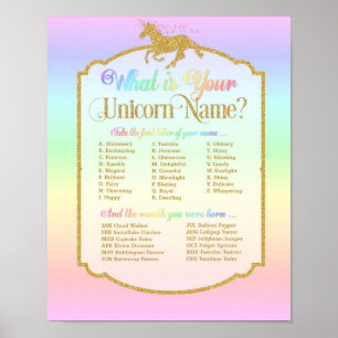 Wie ist dein Einhorn-Name Geburtstagsfeier-Spiel Poster