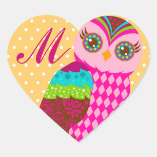 Wie jetzt rosa Eule - Polka Dots Herz-Aufkleber