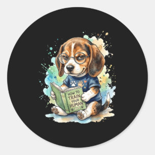 Wie man einen Menschen trainiert, lustiger Beagle Runder Aufkleber