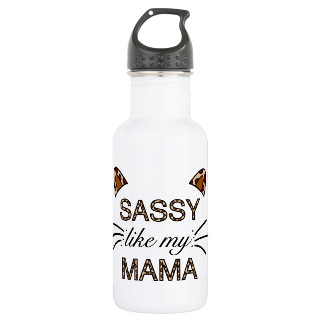Wie meine Mama Leopard Print Whiskys und Ohren Edelstahlflasche (Vorderseite)