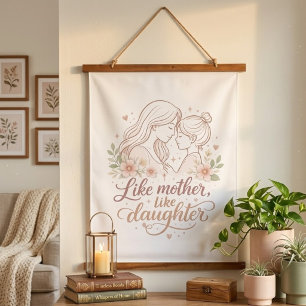 Wie Mutter so Tochter - Minimalistische florale Mo Wandteppich Mit Holzrahmen