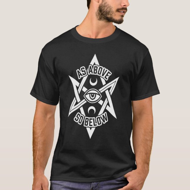 Wie oben gezeigt, Unicursal Hexagramm mit Auge und T-Shirt (Vorderseite)