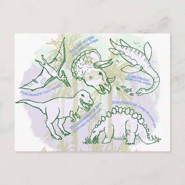 Wie sagt man Dinosauriernamen handgezeichnete Post Postkarte (Vorderseite)