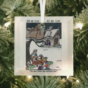 Wie Santa Met Mrs Claus Glass Square Ornament