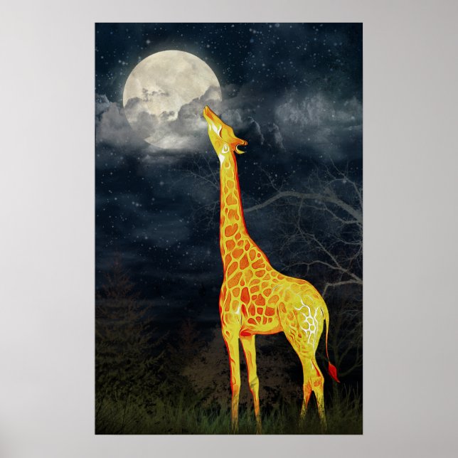 Wie schmeckt der Mond? Giraffe und Mondposter Poster (Vorne)