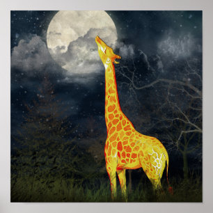Wie schmeckt der Mond? Giraffe und Mondposter Poster