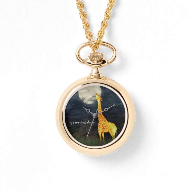 Wie schmeckt der Mond? Giraffe und Mondschau Armbanduhr (Vorderseite)