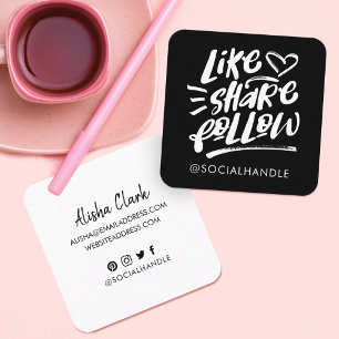 Wie Share folgen Sie Brush Script Black Social Med Quadratische Visitenkarte