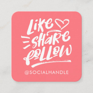 Wie Share folgen Sie Brush Script Coral Social Med Quadratische Visitenkarte
