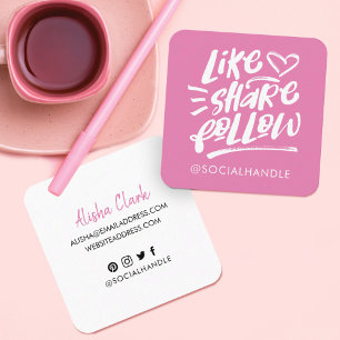 Wie Share folgen Sie Brush Script Pink Social Medi Quadratische Visitenkarte