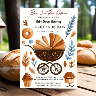 Wie Spaß Retro Boho Kuchen Bun in Oven Baby Dusche Einladung