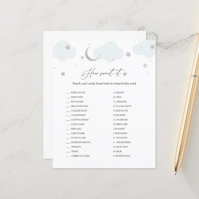 Wie süß es ist Candy Bar Baby Shower Spielkarte (Vorderseite/Rückseite Beispiel)