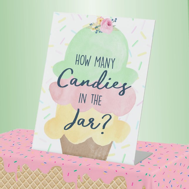 Wie viele Candies Ice Creme Party Sockelschild (How Many Candies Ice Cream Bridal Shower or Baby Shower Pedestal Table Sign)